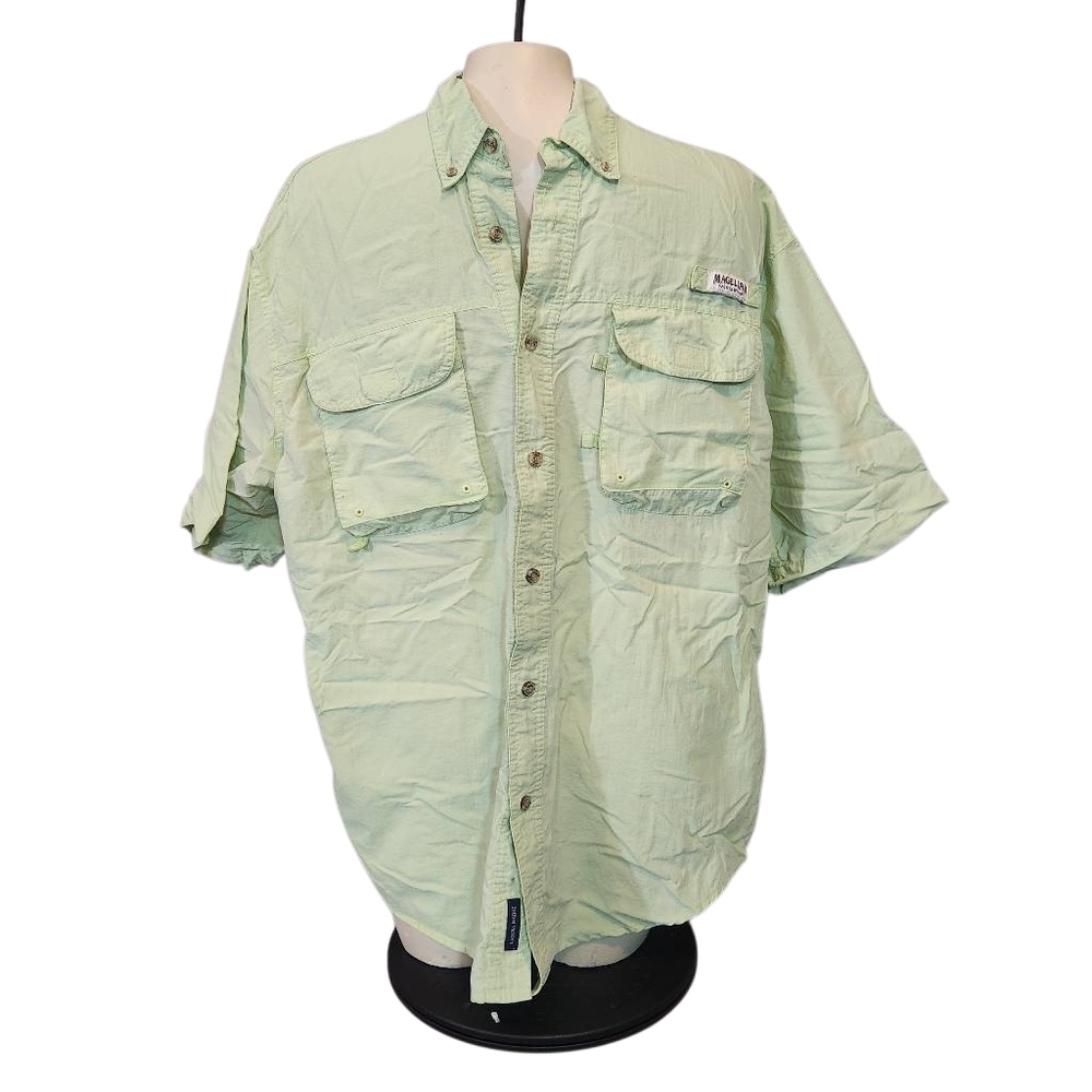 Magellan Light Green Short Sleeve Button-Up Fishing Shirt Size Large
